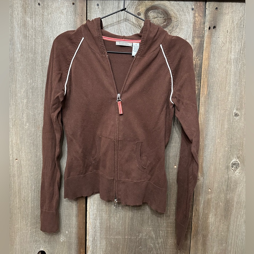 Maurices Hooded Full Zip Cardigan Sweater in Brown Size Small